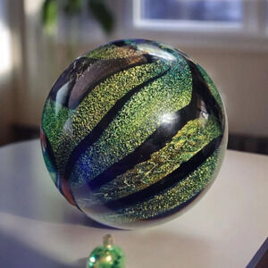 Vintage Glass Eye Iridescent GES Swirled Art‎ Glass Paperweight 1995